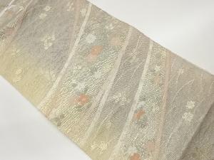 絽曲線・芝に草花模様織出し袋帯